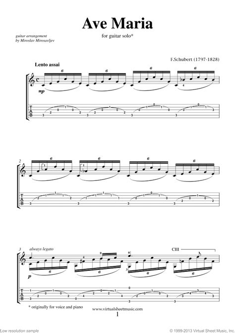 Schubert   Ave Maria sheet music for guitar solo [PDF]