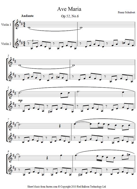 Schubert   Ave Maria sheet music for Violin Duet   8notes.com