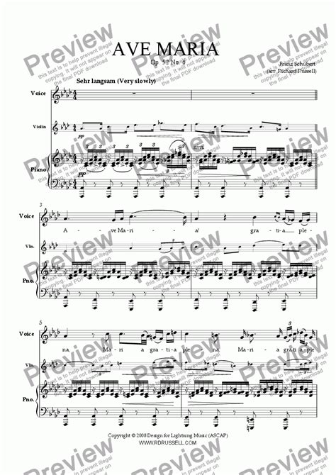Schubert s Ave Maria, arranged for voice and violin   PDF