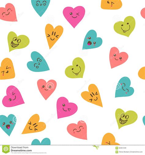 Seamless Pattern With Smiley Hearts. Cute Cartoon ...