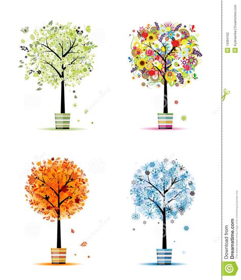 Seasons: Spring, Summer, Autumn, Winter. Art Trees Stock ...