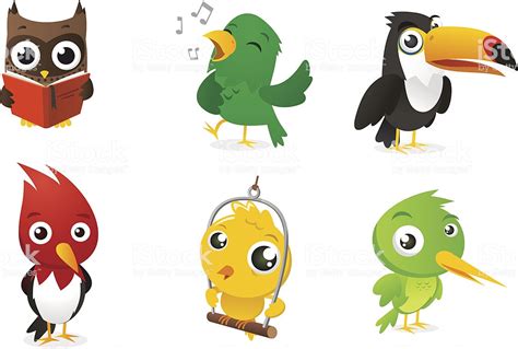 Seis De Dibujos Animados De Aves De Color Completo ...