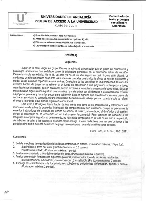 Selectividad  PAU  de Lengua Castellana, junio de 2011 ...