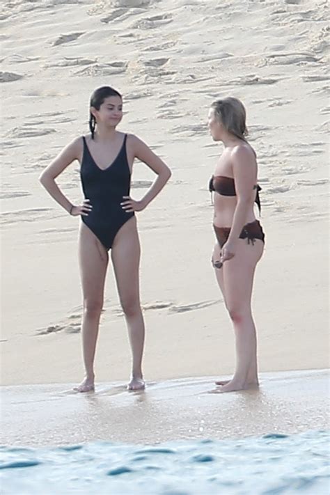Selena Gomez in Black Swimsuit on the beach in Cabo ...