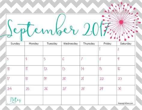 September 2017 Calendar Cute | 2018 calendar printable