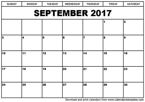 September 2017 Calendar | monthly calendar template