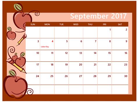September 2017 Calendar Printable Template with Holidays ...