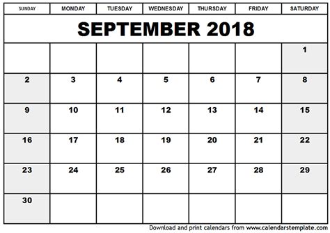 September 2018 Calendar | 2018 calendar printable