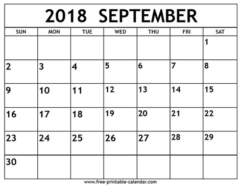 September 2018 calendar   Free printable calendar.com