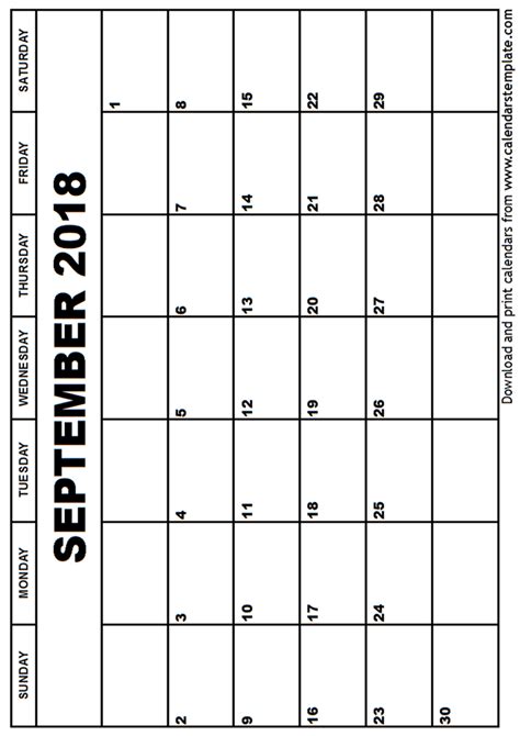 September 2018 Calendar Template