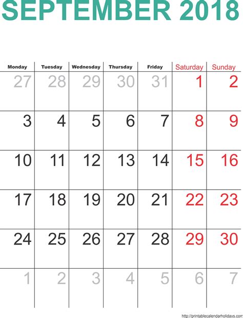 September 2018 Calendar Template | printable 2017 calendars