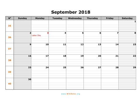 September 2018 Calendar | WikiDates.org