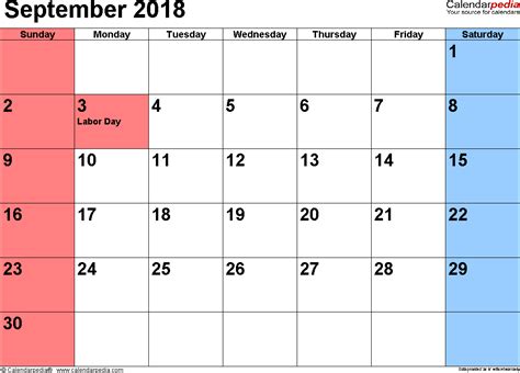 September 2018 Calendars for Word, Excel & PDF