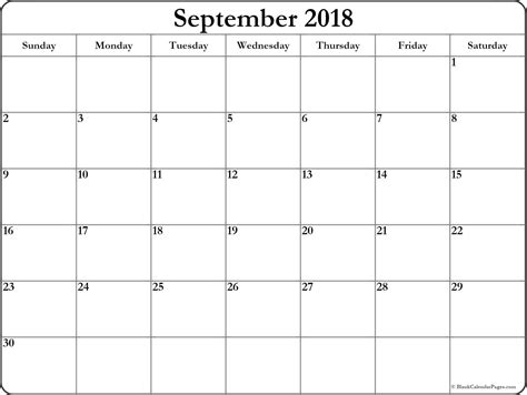 September 2018 free printable blank calendar collection.