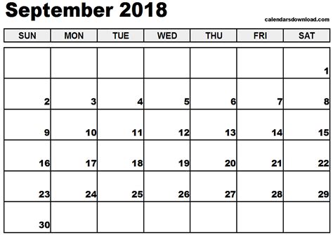 September 2018 Printable Calendar | 2018 calendar printable