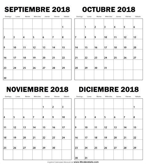 Septiembre Octubre Noviembre Diciembre 2018 Calendario Con ...