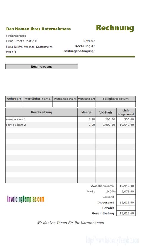 Service Billing Template for Germany