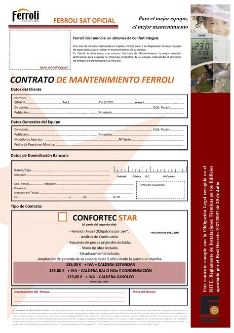 Servicio Asistencia Tecnica Calefaccion   Contratos Ferroli