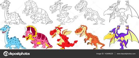 set de dinosaurios de dibujos animados — Vector de stock ...