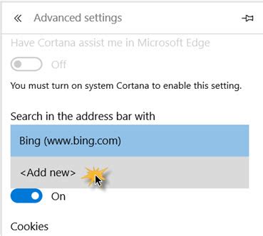 Set Google as default search engine in Edge browser