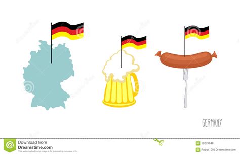 Set Icons German Symbol. Map And German Flag. Beer And ...
