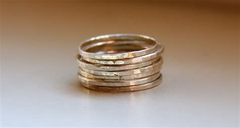 Set of 7 Sterling Silver Stack Rings, Textured Bands ...