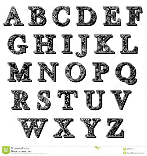 Set Of ABC Antiqua Alphabet Letters With Pattern Stock ...