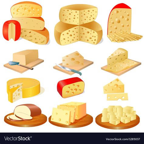 Set of different types of cheese Royalty Free Vector Image ...