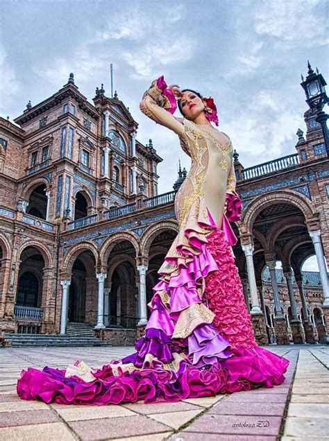 Seville, Spain...Flamenco dancer in the Plaza de Espana ...