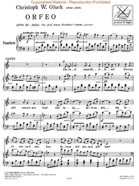 Sheet music: Christoph Willibald von Gluck: Che Faro Senza ...