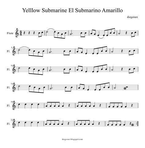 Sheet Music for flute Yellow Submarine Partitura del ...