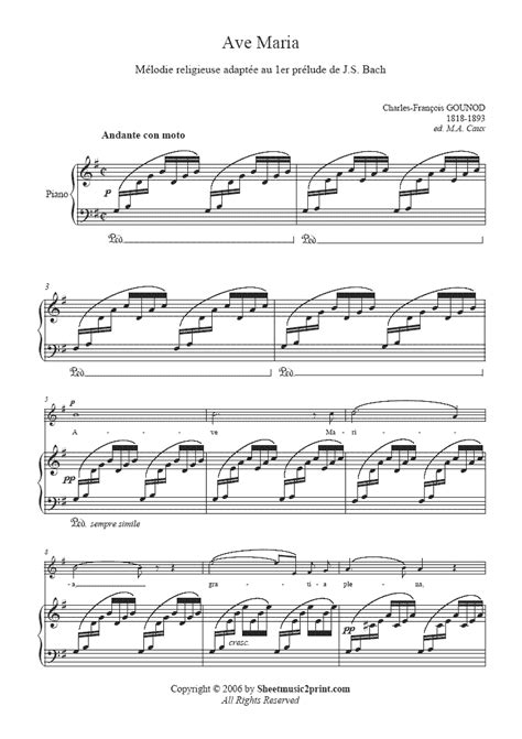 Sheetmusic2print.com: Gounod Bach : Ave Maria in G Major