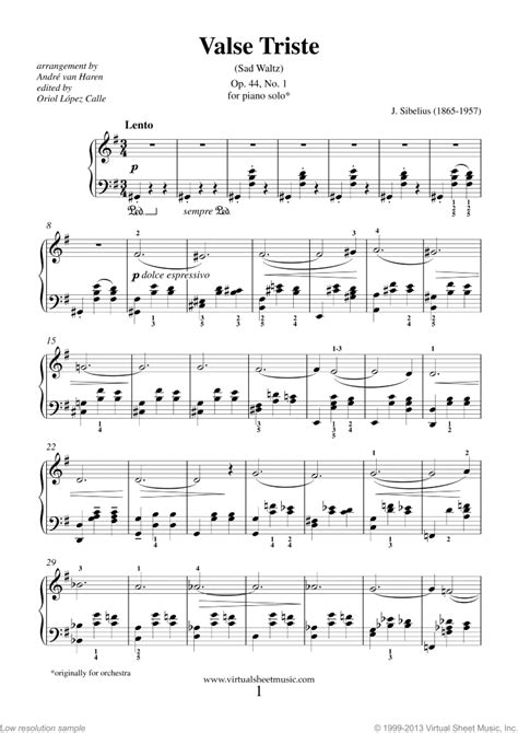 Sibelius   Valse Triste Op.44 No.1 sheet music for piano solo