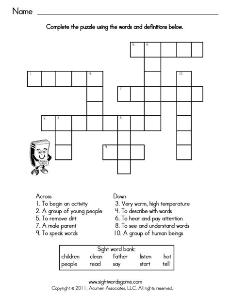Sight Word Games: Crossword Puzzles   Sight Words, Reading ...