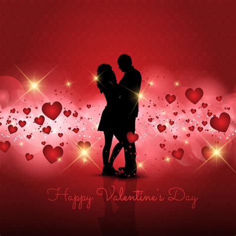 Silhouette of a loving couple on a Valentines Day ...