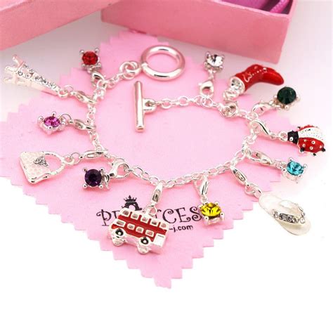 Silver Plated 13 Crystal Charm Bracelet for Kid Teen Girls ...
