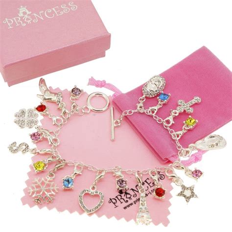 Silver Plated Charm Bracelet with 20 Crystal Charms for ...