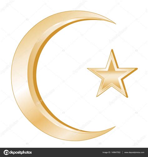 Símbolo del Islam, media luna de oro y estrella — Vector ...