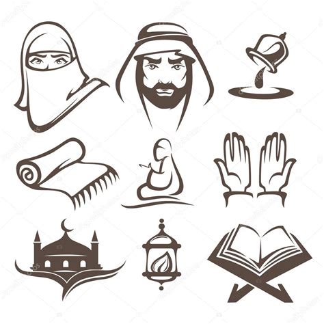 símbolos de ícones do islamismo e logotipo, coleção de ...