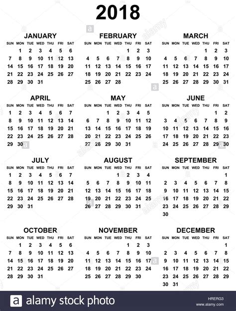 Simple editable black and white vector calendar 2018 year ...
