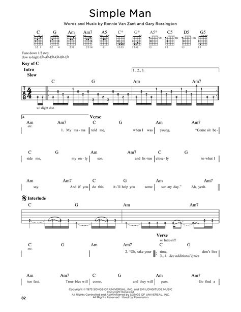 Simple Man sheet music by Lynyrd Skynyrd  Guitar Lead ...