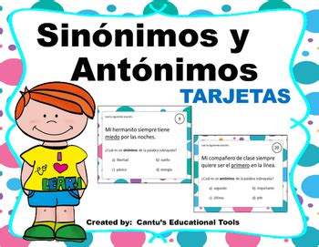 Sinonimos y Antonimos Tarjetas by Cantu s Educational ...