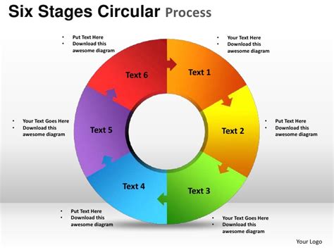 Six stages circular process powerpoint templates