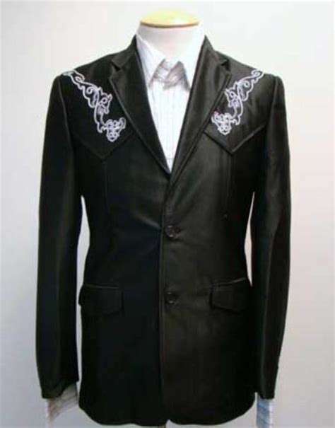 SKU#AA391Mens Western Embroidered Polyester Suit Black $139