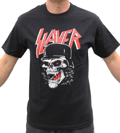 Slayer Skull Helmet Thrash Metal Band Graphic T Shirt | eBay