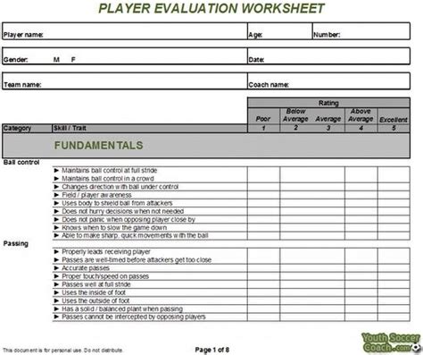 soccer player evaluation form   Google Search | soccer ...