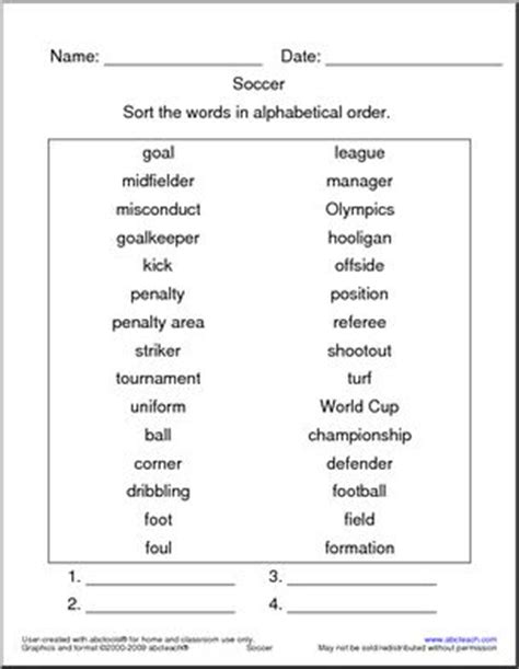 Soccer Vocabulary ABC Order I abcteach.com | abcteach