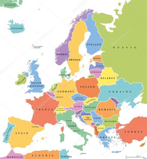 Solo de Europa mapa político los Estados — Vector de stock ...