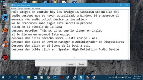 SOLUCION: No dispositivo de audio instalado en windows 10 ...