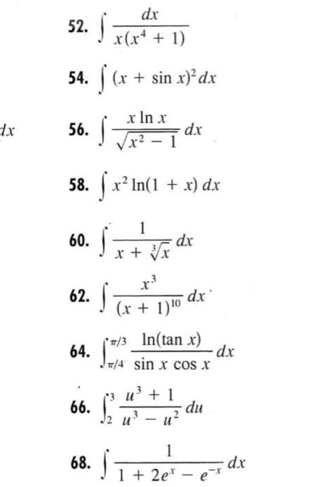 Solved: Integral Dx/x x^4 + 1  Integral  x + Sin X ^2 Dx I ...